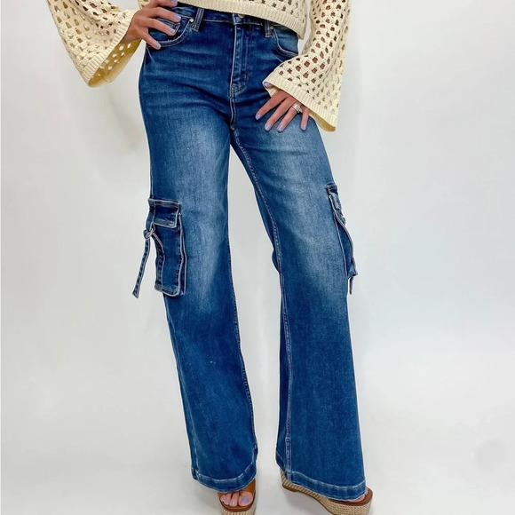 Risen Dark Wash Cargo Jeans size 11 nwt​ - Picture 1 of 3